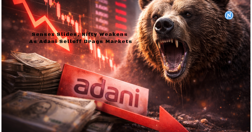 Bears Take Charge Again — Sensex Slides, Nifty Weakens as Adani Sell-Off Weighs on Markets