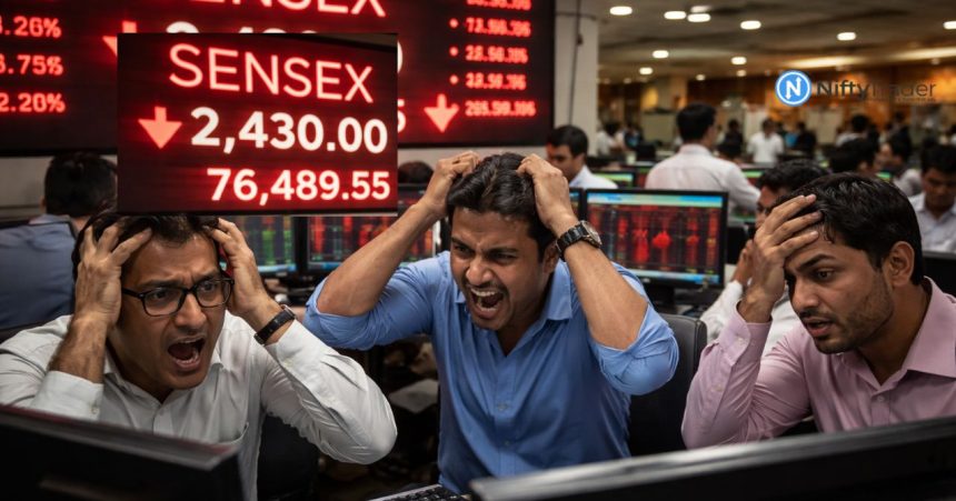 Sensex Crashes Over 2,400 Points, Nifty Slips Below 24,000 as Oil Surge Sparks Market Selloff