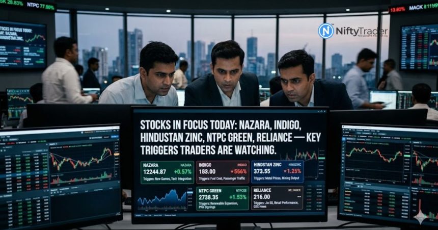 Stocks in Focus Today: Nazara, IndiGo, Hindustan Zinc, NTPC Green, Reliance — Key Triggers Traders Are Watching