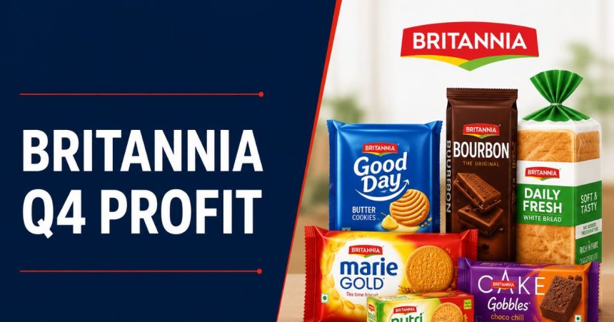 Britannia Industries stock price chart showing 5% fall on NSE May 8 2026