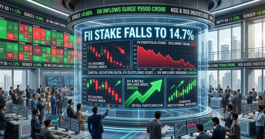 FII Stake Falls to 14.7%: DIIs Now Lead Indian Markets