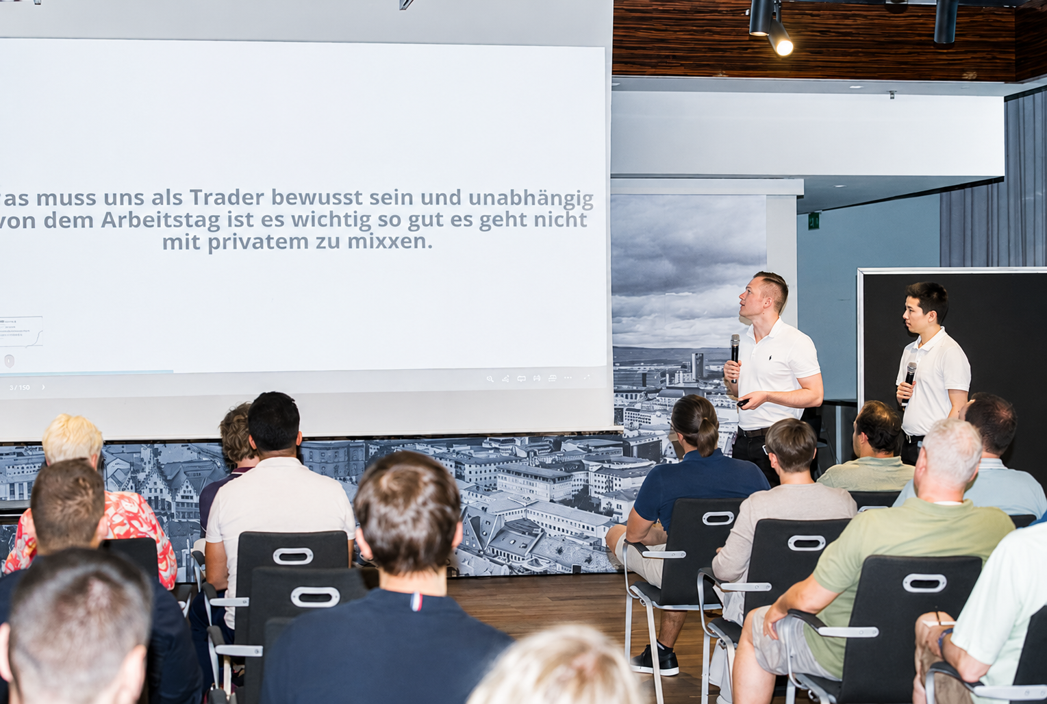 Corporate seminar presentation in modern room