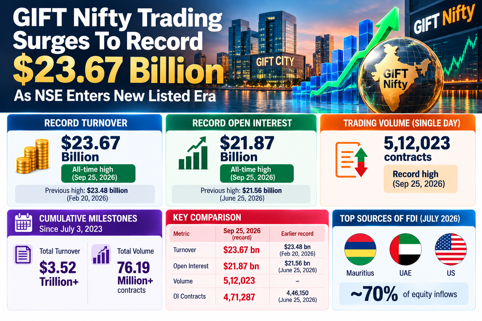 GIFT Nifty Trading Surges To Record $23.67 Billion