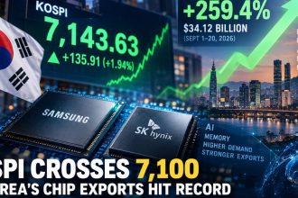 KOSPI Crosses 7,100 as Korea’s Chip Exports Hit Record