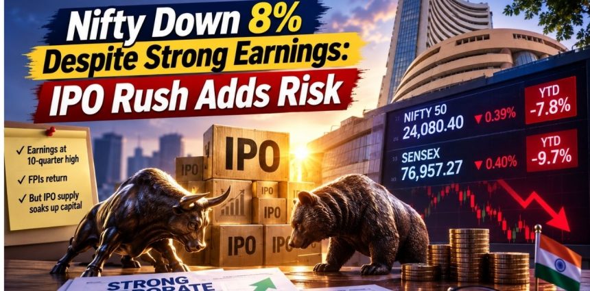 Nifty Down 8% Despite Strong Earnings: IPO Rush Adds Risk