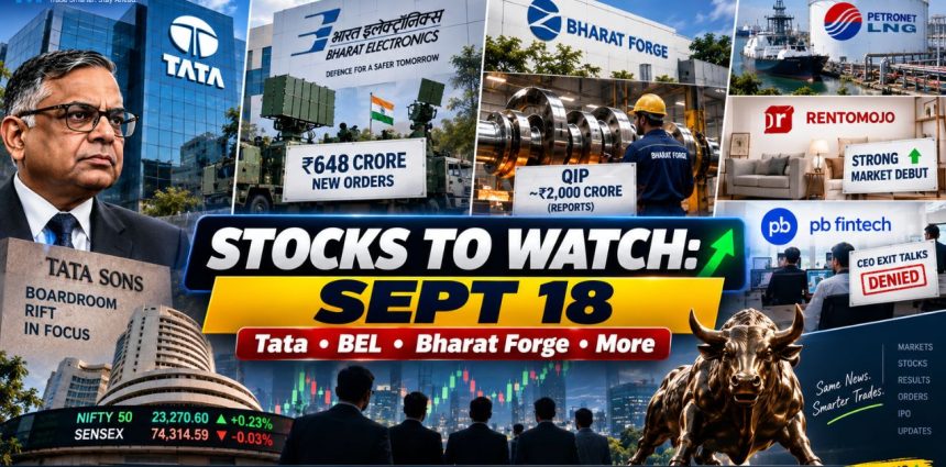 Sept 18 Stocks to Watch: Tata Leadership, BEL Orders and Bharat Forge in Focus
