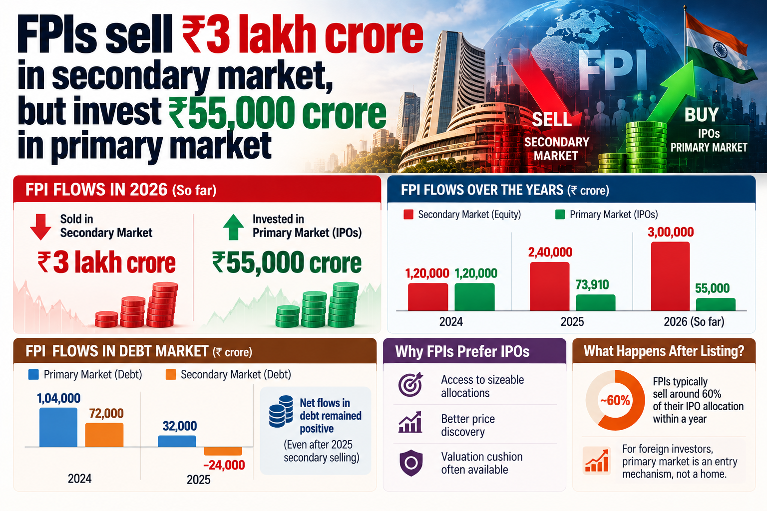 FPIs Sell, IPOs Attract Investment