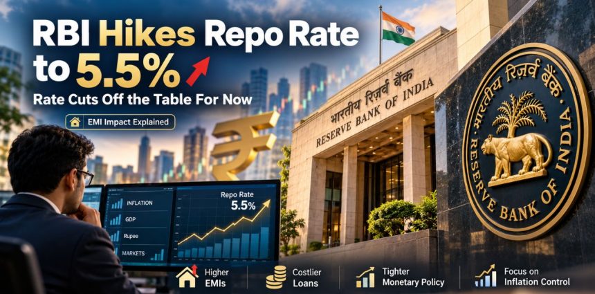 RBI repo rate hiked to 5.5%, the first increase since 2023. See EMI impact, inflation outlook, policy stance and what borrowers should watch next