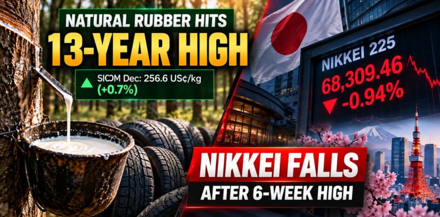 SICOM Rubber Hits 13-Year High as Nikkei Falls 0.9% From 6-Week Peak