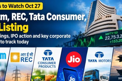 Stocks to Watch Oct 27 Paytm, REC, Tata Consumer, Jio Listing in focus