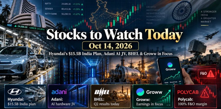 Stocks to Watch Today, Oct 14: Hyundai's $15.5B India Plan, Adani AI JV, BHEL and Groww