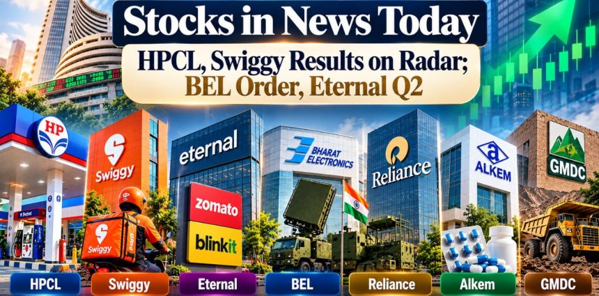 Stocks to Watch Today Oct 22 HPCL, Swiggy Results in Focus; BEL, Eternal Lead Updates